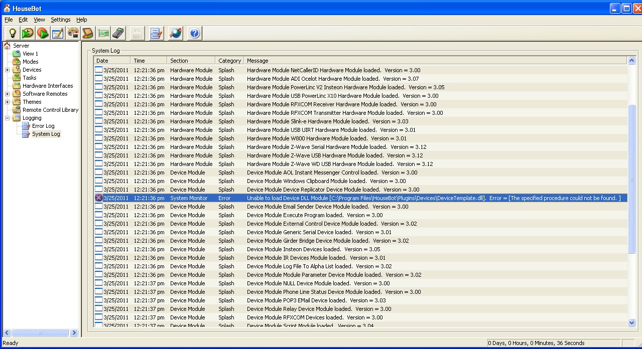 screenshot of housebot log